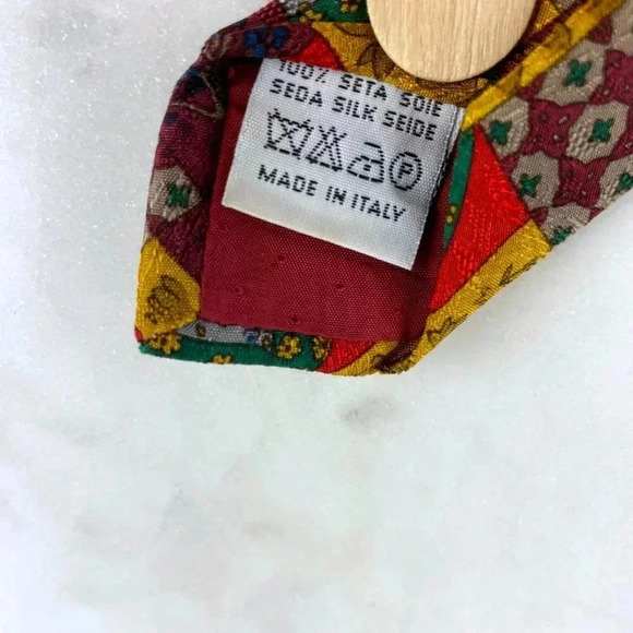 VALENTINO CRAVATTE 100% Silk Men Red, Green & Gold Tree Necktie, Made in Italy - Picture 9 of 9